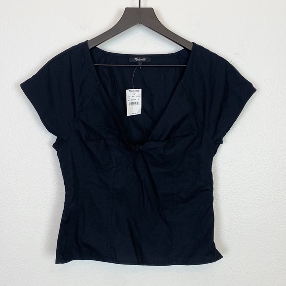 Madewell Twist-Front Seamed Top in Poplin in True Black NP028 - Picture 3 of 6